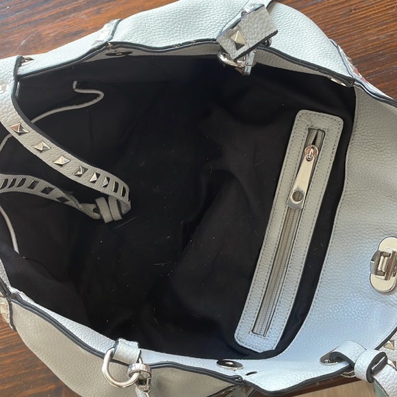 Grey rockstud tote faux pebble leather bag silver closure with rockstudded strap - Picture 8 of 8